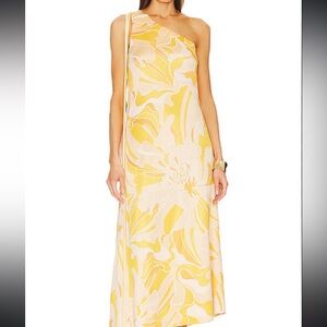 Alexis Yellow and Cream One Shoulder Dress